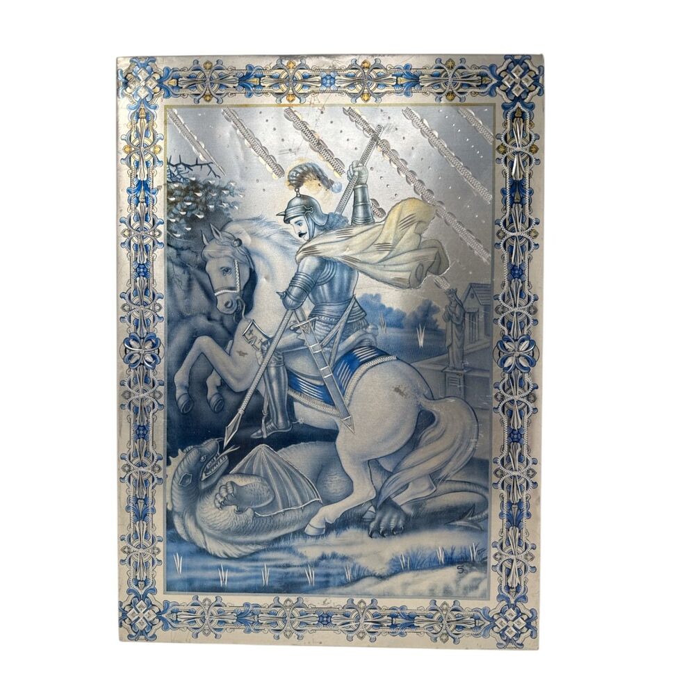 Portrait of Saint George and the Dragon Decorative Metal Art VTG poster picture